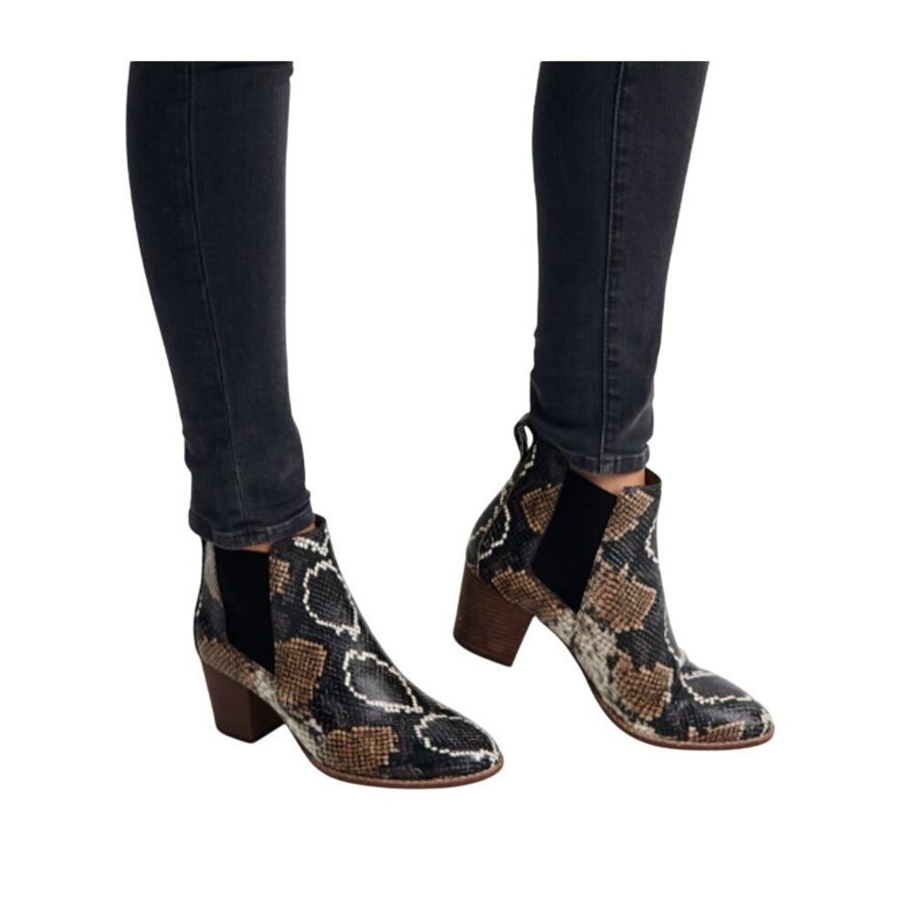 Madewell The Regan Ankle Boot US 5 NEW Snake Embossed Leather Block Heel